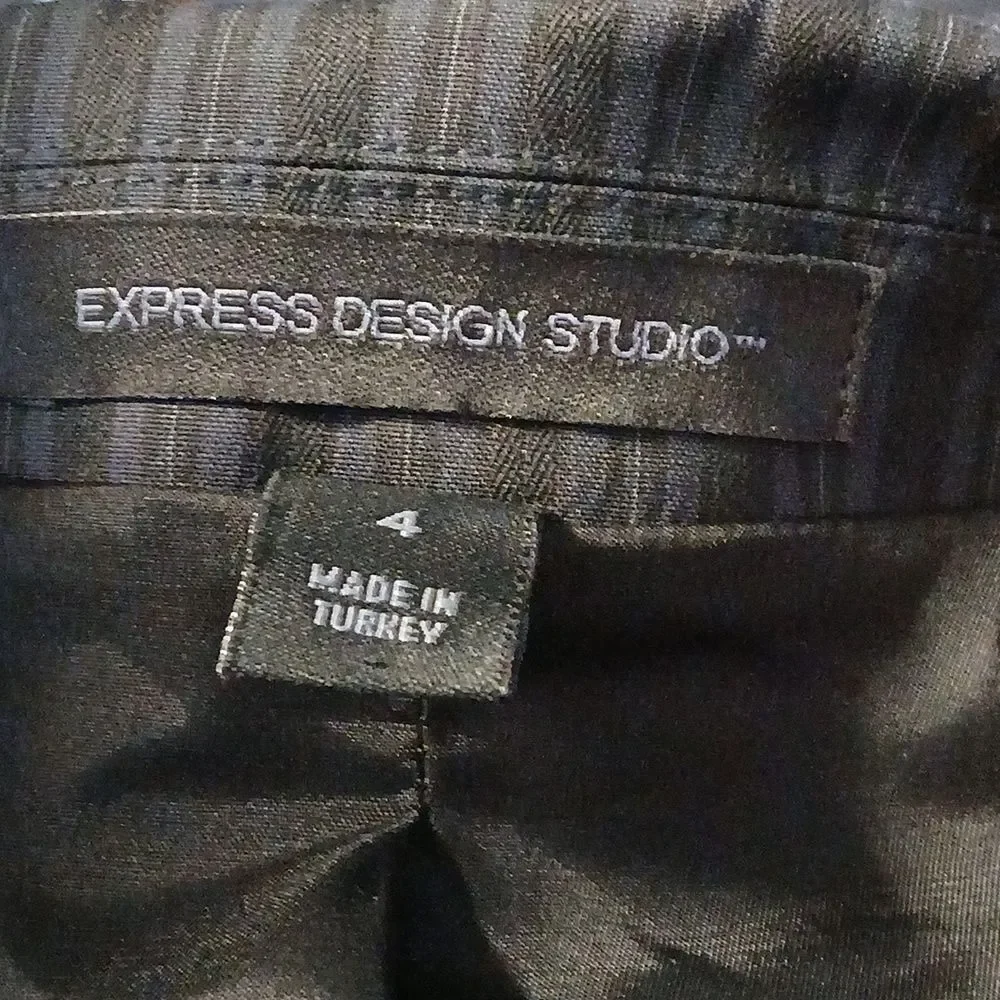 Express Design Studio black & dark blue striped button front blazer jacket Sz 4